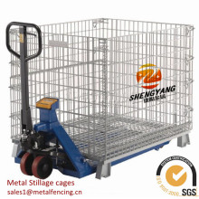 Carros plegables de plata jaulas carretilla elevadora disponibles contenedores de almacenamiento galvanizados electrónicos almacén usados ​​jaulas de metal de residuos
